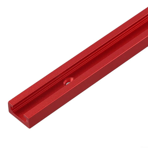 Close-up of red anodized track for Aluminum T Track Miter Jig For Woodworking Router Table with T Slot, 300-600mm options.