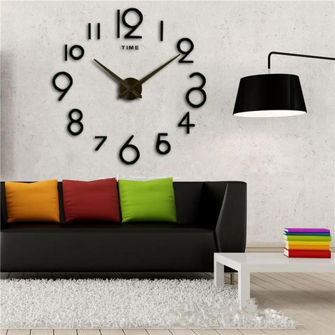 Versatile Black Clock Numerals Kit for Easy DIY Clock Repair and Replacement includes black Arabic numerals on living room wall.