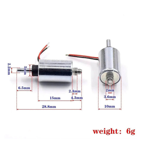 Mini Round 10mm Solenoid Electromagnet With 7.4V 9V 12V DC, Suction Push Pull Type, 5.5mm Plunger Stroke, shown with dimensions