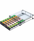 K Cup Holder Drawer With Crystal Tempered Glass Top, Heavy Duty Metal Coffee Pod Organizer, holds 42 K Cups visible.