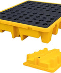 Spill Containment Platform Pallet For Drums And Tanks With Heavy Duty Leakproof Polyethylene Basin, Flat Grid Surface, Modular Drain Proof Design