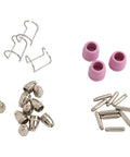 26-Pack Plasma Cutter Consumables Kit For AG60 SG55 CUT55 with copper nozzles, pink shield cups, and wire guides.