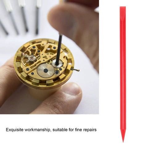 Movement Installation Rod For Watches And Dial Repair Cleaning Sticks ABS Plastic Double End Watchmaking Tool shown in use