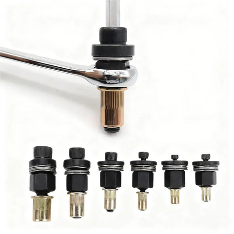 6 Piece Hand Rivet Nut Tool Mandrels Manual Rivnut Driver Set showing various mandrels suitable for sheet metal and pipe fabrication.