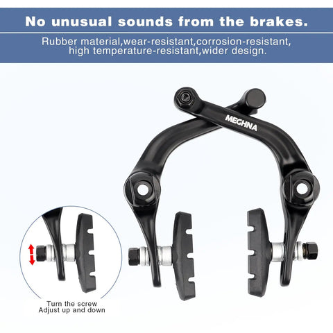 U Brakes Set With Right Brake Lever And Rear Cable Rim Brake Pads 22.2mm Handlebar Compatible 55mm Pads on white background