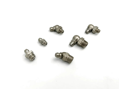 Stainless Steel SAE Grease Fittings Set 40 Pc Marine Grade 303 Includes 1 Quarter Inch 28 LT Straight, 1 Eighth Inch 27 PTF models
