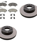 Front Disc Brake Kit With Premium SemiMetallic Pads And Rotors For 2019 Ram ProMaster 1500, top view of rotors and pads.