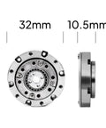 Front and side view of Mini Hollow 8 Pole BLDC Motor Speed Reducer Gearbox 50 to 1 Strain Wave Harmonic Reducer 28mm shaft.