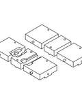 Badass Precision Six Inch Machinable Aluminum Soft Vise Jaws arranged for quick layout, showing various configurations and features.