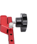Close-up of Pro Grade 19mm Anti Scratch Bench Dog Clamp For Woodworking, aluminum build with smooth red jaws and knob