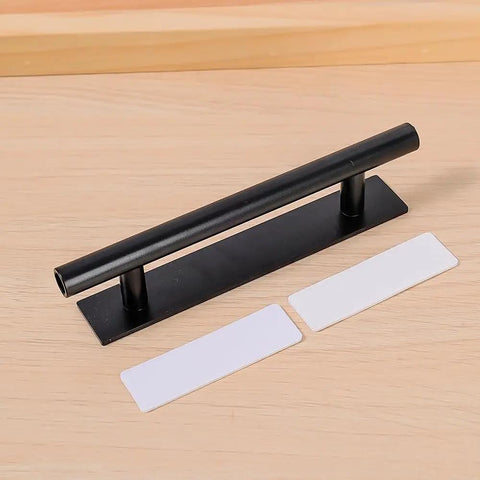 Self Stick Push Pull Cabinet Handles Hidden Pulls Instant Install Cabinets Doors Wardrobes And Drawers Plastic No Drill Required Corrosion Resistant Smooth Feel Easy Peel And Stick Adhesive Rounded Ergonomic Design Black handle with adhesive pads