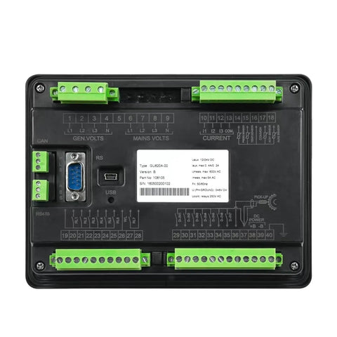 Auto Start Controller For Generator Sets With Self Control Display Panel GU620A Module 1 Piece plug-in rear terminal view