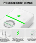 4 Pack Smart Plug Energy Saver For Home And Office US Plug 30KW Load Capacity Durable ABS Overload Protection Easy Plug And Play, white plug with green lightning icon design and precision details.