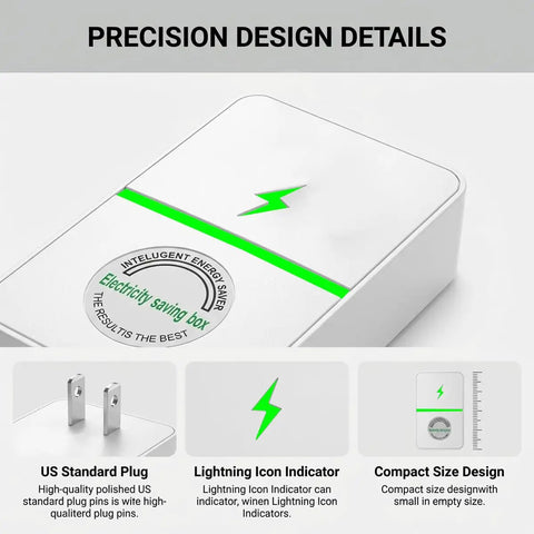 4 Pack Smart Plug Energy Saver For Home And Office US Plug 30KW Load Capacity Durable ABS Overload Protection Easy Plug And Play, white plug with green lightning icon design and precision details.