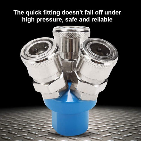 One Quarter Inch NPT Three Way Pneumatic Air Fitting Manifold Block Splitter For Air Hose And Compressor Tool Heavy Duty Metal