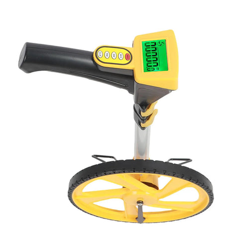 Rugged Workhorse Digital Measuring Wheel With Crisp Backlit Lcd Gauge And Flexible Telescopic Shaft for precise distance tracking.