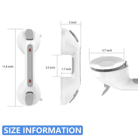 Dimensions of the 12 Inch Gray Suction Grab Bar With Indicators 2 Pack No Drill Shower Handrail For Bath Tub Portable Safety Bathroom Grip