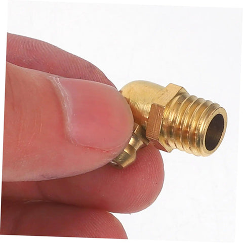 Close-up of brass 90-degree grease fitting from Grease Fittings Kit With Straight And Angled Nozzles For Automotive And Industrial Use