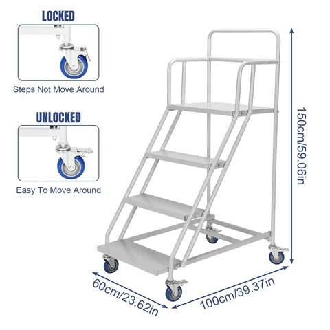 Badass Four Step Mobile Platform Ladder With Heavy Duty Rolling Wheels And Rock Solid Cold Rolled Steel Frame For Smooth Daily Tasks And No Sweat Commercial Upkeep