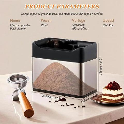 Slick Automatic Electric Espresso Knock Box For No Sweat Portafilter Cleaner And Efficient Coffee Grounds Cleanup with dimensions