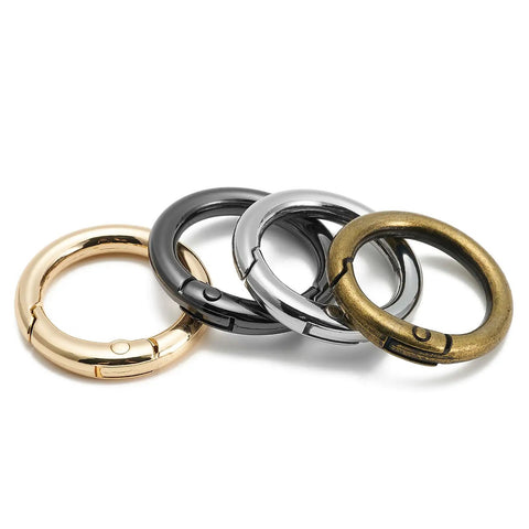 15 Pack Round Carabiner Clips With Trigger Spring O Rings Gold Finish One Inch And One Half Inch Sizes Metal Keychain Rings For Keys Bags And Purses Durable Gold Tone Buckle Clips For Everyday Carry, gold, silver and black