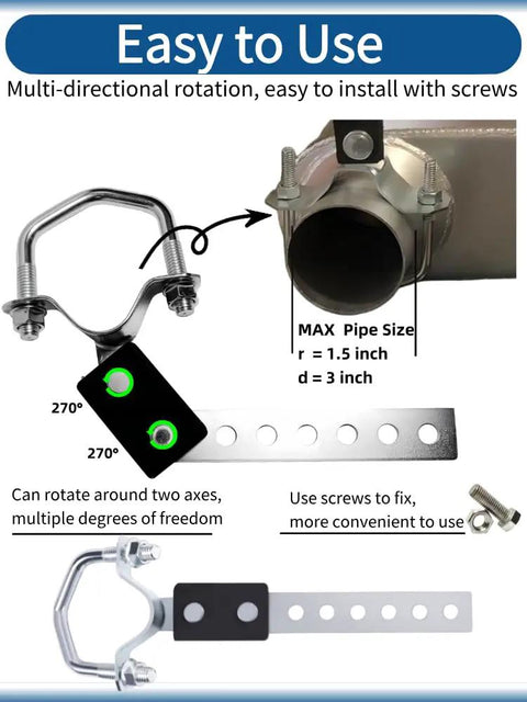 Heavy Duty Universal Muffler Exhaust Hanger Kit For 3 Inch Pipe showing rotation flexibility and screw attachment