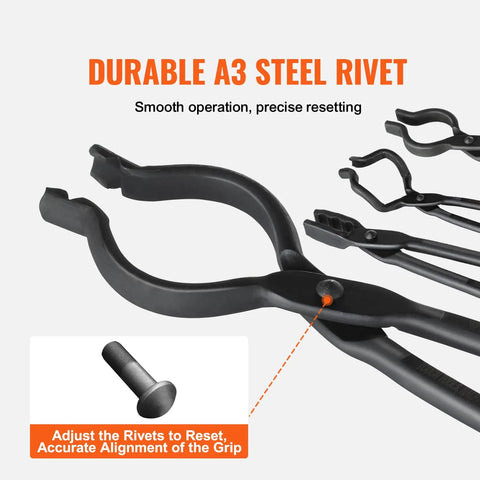Heavy Duty Blacksmith Tongs Set With Four Jaw Styles V Bit Bolt Wolf Jaw Z V Bit And Gripping Tongs For Forging in A3 Carbon Steel with rivet adjustment
