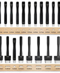 Oblong Leather Hole Punch Set With 19 Sizes And Nylon Pad, Pro Grade Leatherworking Tools on display, showing size variations.