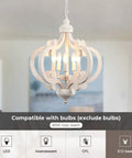 Farmhouse 5 Light French Country Wood Chandelier For Dining Room And Kitchen Island in rustic white finish with E12 base