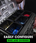 Stackable Storage System Compact Organizer Box With Quick Connect Interlock showing open bin configuration with contents