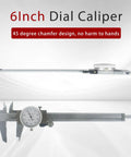 6 Inch Dial Caliper With 0.001 Inch Precision, Stainless Steel Measuring Tool For SAE Inches, 4-Way Measurement, shown in profile