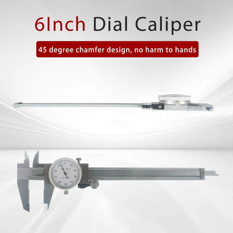 6 Inch Dial Caliper With 0.001 Inch Precision, Stainless Steel Measuring Tool For SAE Inches, 4-Way Measurement, shown in profile
