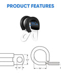 Diagram and features of 24 Pack One Quarter Inch Cable Hose Clamp Set with Rubber Cushioned 304 Stainless Steel Loop and Pipe Clamps.
