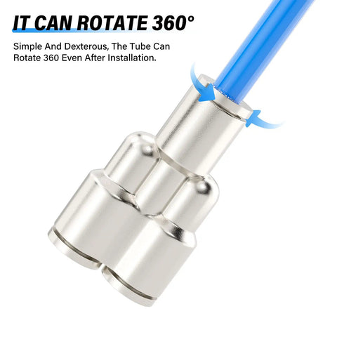 Push In Heavy Duty Pneumatic Fittings Tee And Straight Union Set One Quarter Inch OD Copper Nickel Plated rotating Y fitting