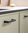 2 Pack Matte Black Kitchen Cabinet Handles Center To Center 6.3 Inch 160mm installed on modern kitchen cabinet