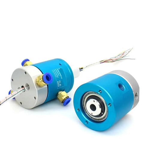 Single G1 8 Inch Port Electric Slip Ring For Pneumatic Rotary Joint Two Passage Rotary Union With Six To Twenty Four Circuits 2A 5A Current Rating Heavy Duty Boss Grade Durable Rotation Connector For Auto Tech, blue metal body