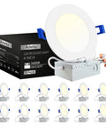 12 Pack 4 Inch Ultra Thin LED Recessed Ceiling Lights With Junction Box Dimmable Canless Wafer Downlights 5000K Daylight
