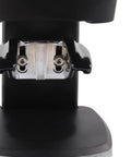 Premium Electric Coffee Tamper With 58mm Precision Dial And Height Adjustability To Ease Wrist Strain and view of metal base with clamps.