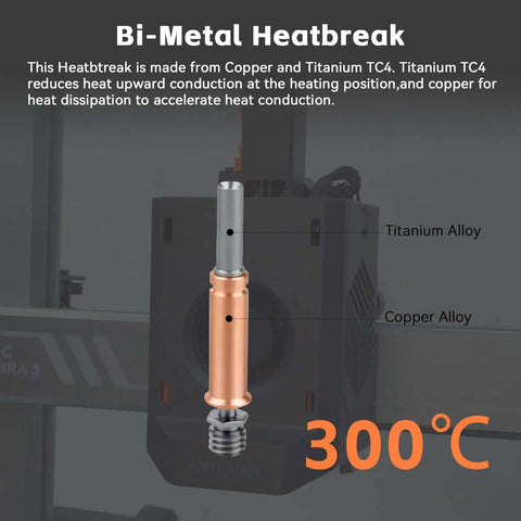 Image of bi-metal heatbreak for 2 Pack All Metal Hotend Replacement for Kobra 3 and Kobra 3 V2 Combo 3D Printers with 0.4mm brass nozzle.