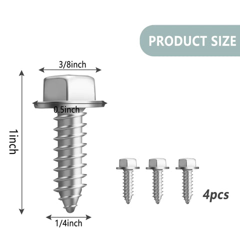 Heavy Duty License Plate Screws Kit 4 Pack Silver Bolts For Cars SUV Truck Universal Fasteners, Rust Resistant Galvanized Carbon Steel
