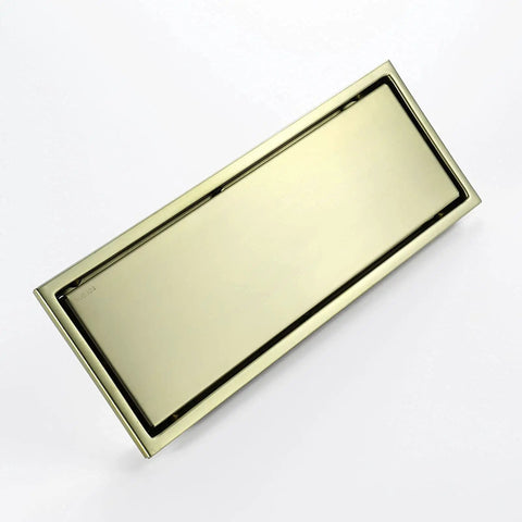 Elevate Your Tile Game With This Heavy Hitter 304 Stainless Steel Linear Floor Drain in sleek gold finish.