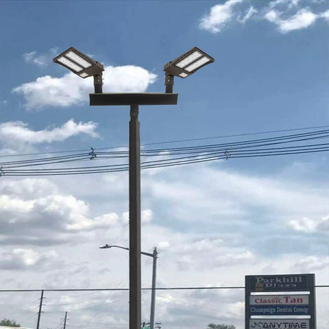 Low Profile Bullhorn Mount With Two Arms For LED Shoebox Parking Lot Lights Adapter Tenon Bracket For Street And Area Lighting