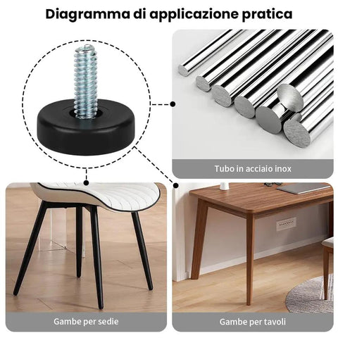 Rock Solid 12 Pack Adjustable Furniture Leveling Feet With 5/16-18 Inch Threads Heavy Duty Screw In Table Legs for chair and desk installation.