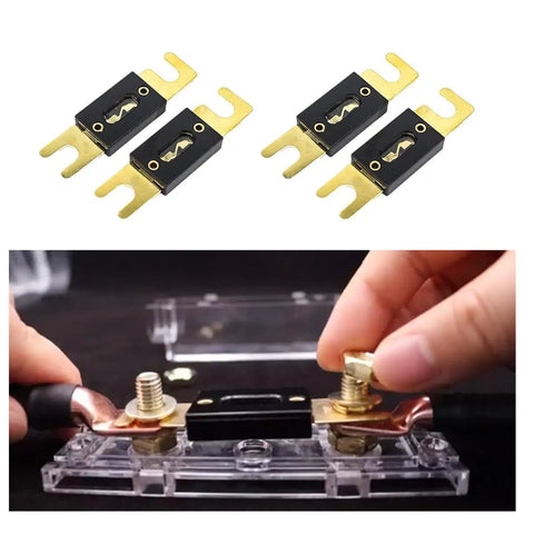 Premium Quality Heavy Duty 200 Amp ANL Fuse Gold Plated 32 Volt Circuit Protection For Car Audio Radio Stereo System Top Shelf 4 Pack connected in use