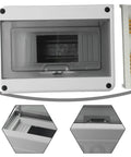 Solid As A Rock Surface Mount Distribution Box With Ip65 Waterproof Abs Housing For Outdoor Pool Villa Charging Built Tough Eight Module Din Rail Sub Panel Fuse Enclosure Zero Hassle Setup with transparent enclosure view.