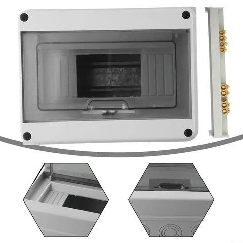 Solid As A Rock Surface Mount Distribution Box With Ip65 Waterproof Abs Housing For Outdoor Pool Villa Charging Built Tough Eight Module Din Rail Sub Panel Fuse Enclosure Zero Hassle Setup with transparent enclosure view.