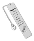 Stainless steel engineer bookmark with chain and gears, engraved with an inspirational quote, Funny Engineer Gift For Engineers And Students
