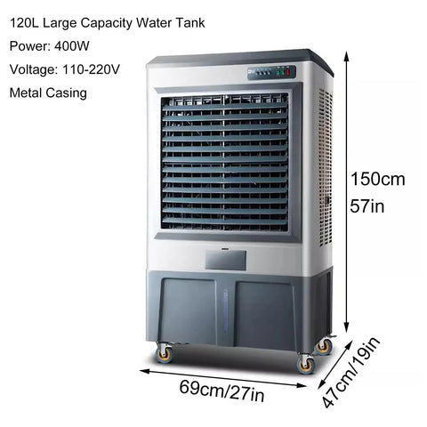Top Shelf Portable Swamp Coolers Deliver Smooth Evaporative Chilling Across Any Room With Three In One Ice Water Fan Operation And Broad Oscillation Plus Massive Reservoir For Zero Stress Indoors Out, 120L tank, metal casing.
