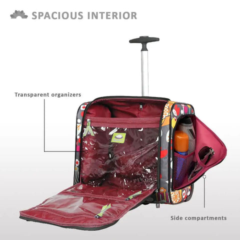 Underseat Carry On Rolling Bag For Women, 15 Inch Lightweight Weekender Luggage with spacious interior and transparent organizers