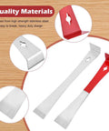 Stainless steel Two Piece Flat Pry Bar Set in silver and red with nail puller and scraper edges for remodel projects.